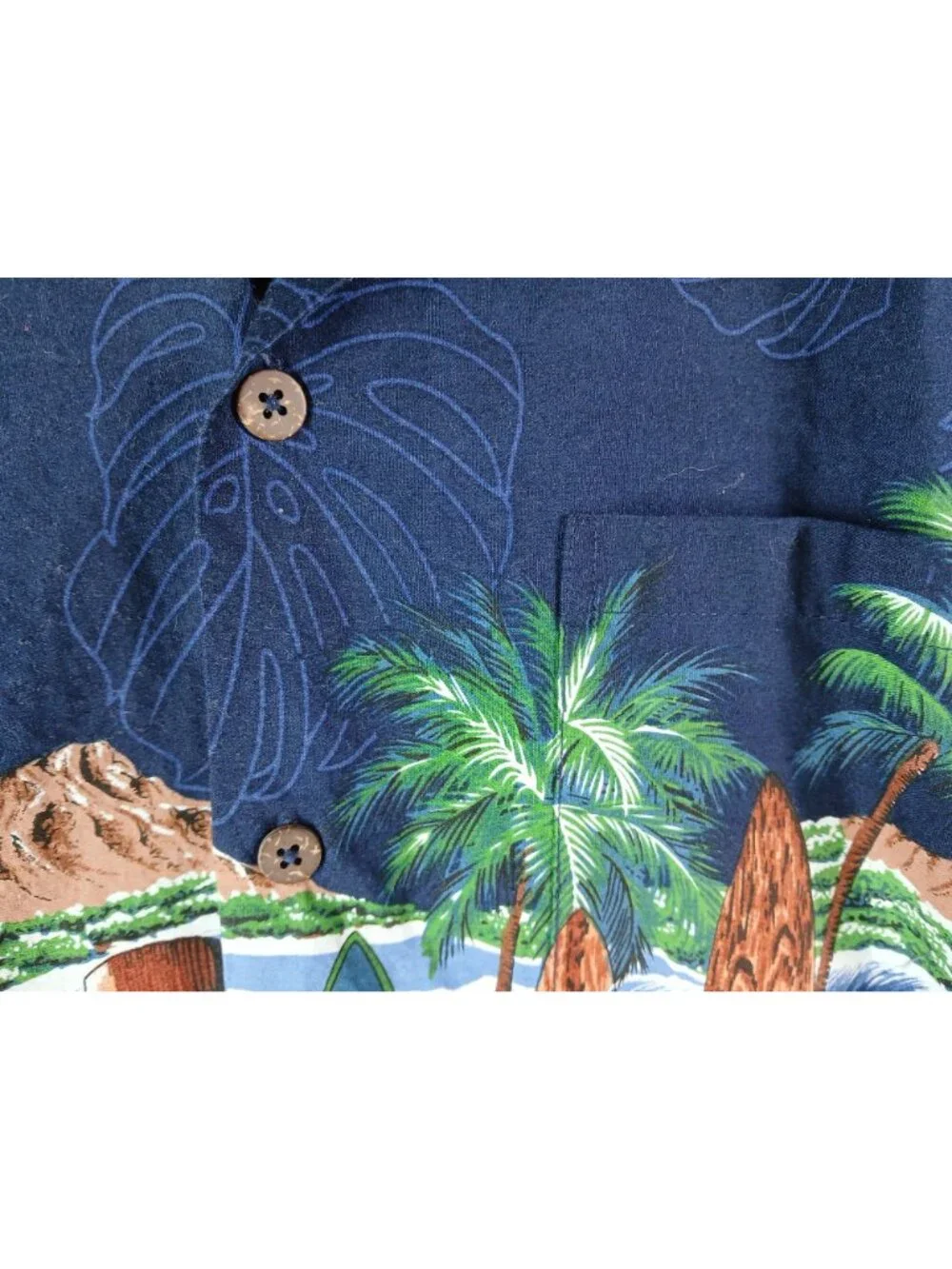 Favant Hawaiian Shirt XL Surfboard Tiki Aloha Print Navy Button-Up 100% Cotton - Picture 10 of 15